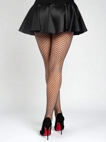 Medias negras de malla fina - Sutil patrón de cuadrícula para una cita, la oficina y el hogar acogedor - Negro - Ver 4