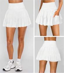 Women's Mini Skirt Skort Flowy Pleated High Waisted Ruffle Tennis Skirts For Women Athletic Skater Golf With Shorts Pockets - White - View 2