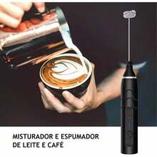 Mini Mixer Portátil Misturador de Bebidas Batedor Espumador de Leite USB Recarregável Cozinha Cafe Ovo - PRETO OU BRANCO - Visão 2