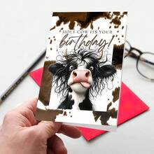 1pc Cute Cow Birthday Card With Envelope - Funny Cow Design With "Happy Birthday" Text, Perfect For Family, Friends - Sets - View 2