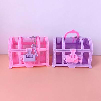 1 pieza Mini Cofre del Tesoro Vintage Lindo con Cierre de Llave, Usado para Almacenar Adiciones, Joyas y Otros Artículos Pequeños, 10,5 cm, Rosa y Morado, Perfecto para Regalos del Día de San Valentín, Día de la Madre, Día del Niño, Caja de Maquillaje de Niña | Caja de Almacenamiento de Decoración de Escritorio | Caja Brillante de Plástico, Accesorio de Primavera