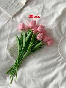 3pcs Artificial Tulip Flowers Decor, Home Decoration Accessories, Fake Flowers For Living Room & Bedroom - Dusty Pink - View 37