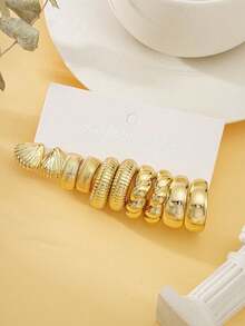 22/10/12pcs CCB Material Lightweight Stud Earrings, Classic Gold Multi-Element Earring Set, Timeless Design, Complete Matching Solution - Gold - View 3