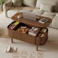 40" Lift Top Coffee Table With Storage, Faux Marble Tabletop & Solid Rubber Wood Legs, Mid-Century Modern Lift-Up Coffee Table For Living Room Natural Oak - Valnöt - Visa 2