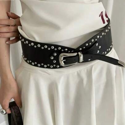 New Rivet Punk Wide Belt, Versatile Retro Fashion Accessory