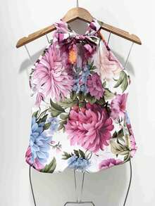 Stylish Women's Floral High Neck Blouse - Rosa Fucsia - Ver 3
