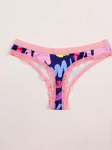 Dircho 3pcs Women's Fashion Neon Abstract Print Thong Set, Flexible Skin-Friendly Underwear Ideal For Creating A Stylish And Playful Daily Look - Multicolor - View 4
