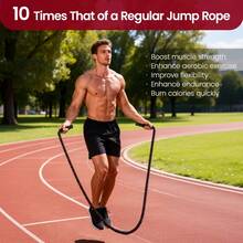 Weighted Jump Rope For Fitness Heavy Jump Rope With Adjustable Length Comfortable Handles For Men & Women Full Body Workout Equipment For Muscle Building Fat Burning & Cardio Training - Black - View 2