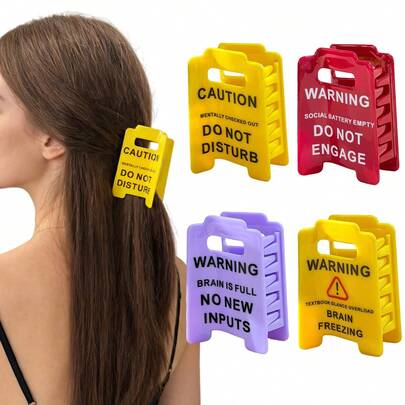 1个 - 过度刺激警告标志。请勿靠近标志爪形发夹。这些趣味发夹非常适合打造大胆、吸睛的发型。它们是送给同事和朋友的绝佳礼物——波西米亚街头风。