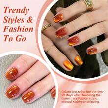 MEET ACROSS 1pc 7ml Jelly Colored Stone Cat Eye Gel Nail Polish, Gold Light Ultral Shine Gradient Magnetic Semi Permanent Soak Off UV Gel Varnish For Summer Nails, Manicure Nail Art Degign For Home And Salon Nail Supplies - 亮橙色 - 查看 4