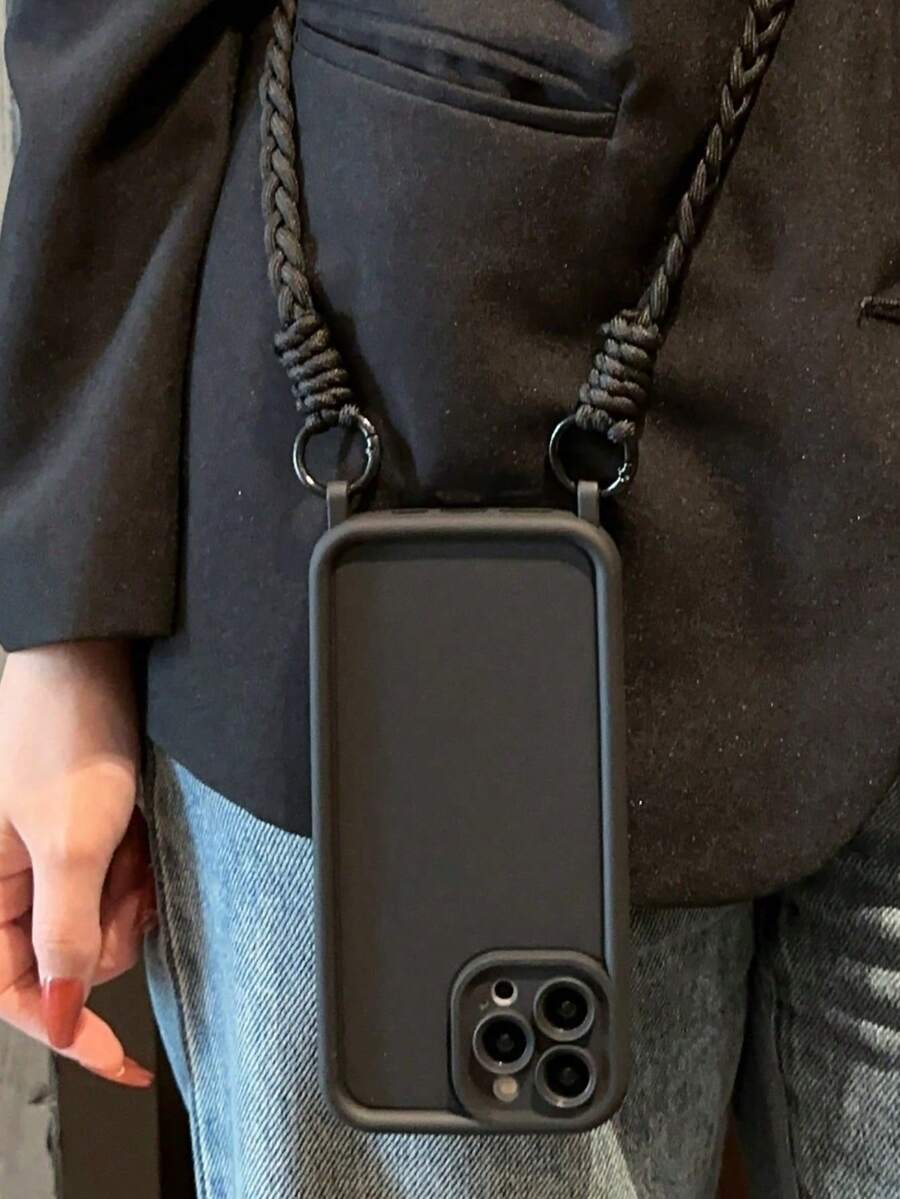 钥匙扣/挂绳 1 件装 手工编织挂绳孔手机壳，全面保护，兼容苹果 17/17Pro/17Pro Max、16/16Pro/16Pro Max、15/15Pro/15Pro Max、15 Plus、11、12、13、14、XS、XR、11Pro、11Pro Max、12Pro、12Pro Max、13Pro、13Pro Max、14Pro、14Pro Max、14 Plus、7 Plus、8 Plus、8、SE2 - 黑色 - 查看 1