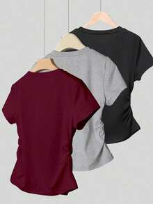 A Simple Solid-Color Short-Sleeved T-Shirt Set For Women, Suitable For Daily Wear And Easy To Match With Various Outfits. Includes 1 Piece - Multicolor 18 - View 2