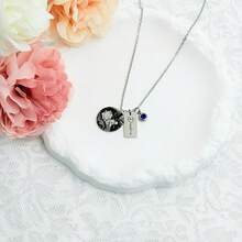 Customized Engraved Necklace, Personalized Portrait Photo Necklace, DIY Birthstone Necklace, Birthday, Anniversary, Valentine's Day Gift - Silver - View 3