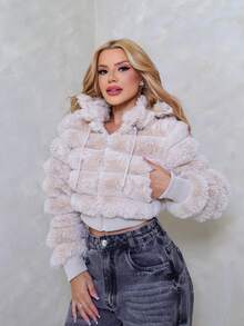 Premium Teddy Fur Puffer Jacket - Màu be - Xem 4