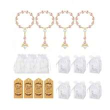 100 Pieces Of Pink Baptismal Prayer Bead Bracelet, Small Angel Prayer Beads, First Baptism Communion Party Gift, Including 25 Baptismal Prayer Beads, 25 White Sandbags, 25 Gift Boxes, And 25 Baptismal Thank-You Cards - View 1