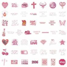 50 Pcs Pink Quotes Vinyl Stickers, Beautiful And Practical, Suitable For Scrapbooks, Diaries, Bumpers, Skateboards, Water Bottles, Helmets, Water Cups, Car Stickers, Etc. - Multicolor - View 3