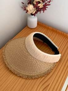 1pc Foldable Wide Brim Fringed Sun Hat, Suitable For Spring/Summer Beach Vacation UV Protection - Multicolor - View 4