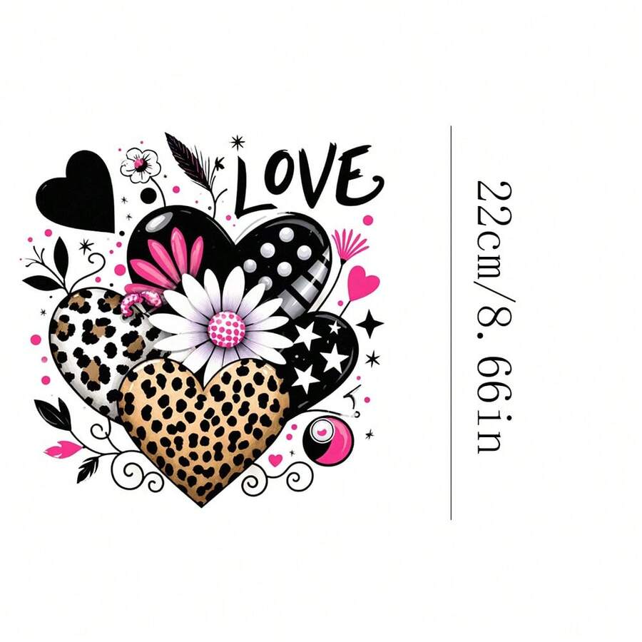1个/2个/3个豹纹爱心热转印贴片，DIY熨烫布贴，适用于T恤、连帽衫、棒球帽、帆布包等。 - L - 查看 1