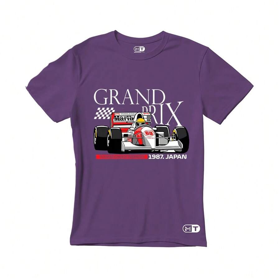Unisex T-Shirt With Grand Prix Car Print - 2026 - Purple - View 1