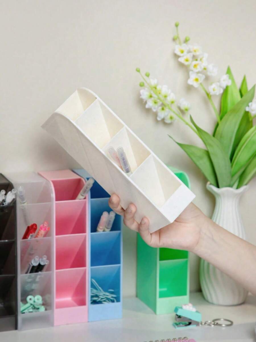 桌面笔筒、铅笔盒、化妆品收纳盒、可爱大容量桌面整理盒、立式收纳柜、学习办公用品、返校季 - 單件 - 查看 1