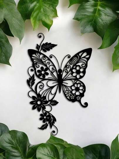 1pc Vintage Style Butterfly Metal Wall Decor - Exquisite Floral And Butterfly Pattern, Indoor/Outdoor Home Decoration, Mother's Day, Thanksgiving, Valentine's Day Gift