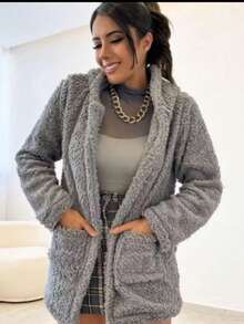 Simple Casual Party Wool-Like Fabric Furry COAT Daily WINTER - Gray - View 5
