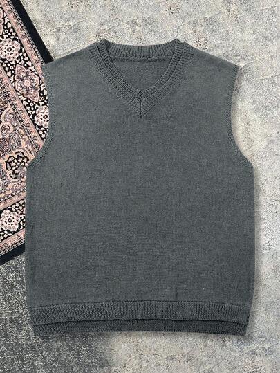 V-Neck Solid Color Knit Tank Top, Slim Fit, Breathable, Unisex Sporty Style, Spring/Summer