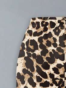 2pcs/Set Girls Leopard Print "67" Letter Graphic Tee + Leopard Print Shorts, Casual Fashion Summer Outfit - Apricot - View 8