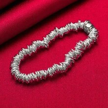 925纯银镀层多圈链手链，男女皆宜，婚礼饰品，时尚首饰 - 銀色 - 查看 1