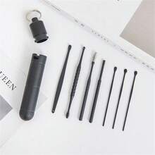 7pcs Ear Cleaning Tool Set, Includes ABS Ear Spoon, Soft Spiral Ear Wax Remover, Ear Wax Cleaning Stick, Innovative Spring-Loaded Ear Wax Cleaning Tool Set, 7pcs Black Stainless Steel Ear Cleaning Tools, Ear Wax Scraper, With Storage Box, Pouch And Organizer Rack. - Black - View 5