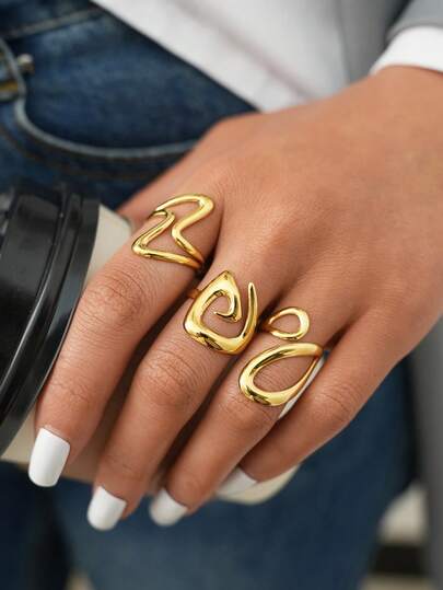 Frminee 3Pcs /1Pc Gold Minimalist Lines Stainless Steel Ring For Women With Stackable Fashion Jewelry For Everyday Wear And Holiday Gifts