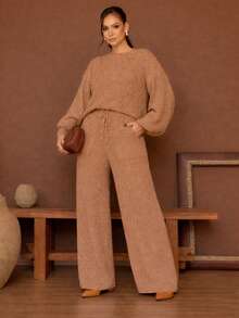 Women's Long-Sleeved Mousse Knit Set, Women's Winter Clothing, Tailored Pants - Lạc đà - Xem 3