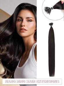 12-22英寸 30-50克 纳米环接发，纳米珠真人发发髻，直发，适合日常、婚礼和派对场合 - 彩色 - 查看 9