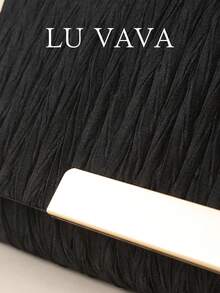 2026 Quiet Luxury Pleated Clutch – Textured Satin Evening Handbag With Black Bar Closure | Wedding, Gala & Date Night Essential (Fits Phone + Lipstick) - Black - View 4