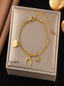 2件套金色不锈钢链条镶嵌立方氧化锆花朵OT扣项链，创意个性化设计，法式复古时尚简约休闲风，男女皆宜，适合日常、假日、派对等场合。 - 金黃色 - 查看 3