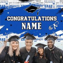 1pc Of Customizable Polyester Banner For Graduation Parties, Featuring A Blue And White Graffiti-Style Background With A Graduation Cap And Star Design.It Can Be Personalized With A Name And Is Suitable For Both Indoor And Outdoor Use UV Reactive Effect, Perfect For Living Rooms, Bedrooms, Parties, And Festive Decorations.Multiple Sizes Available, Battery-Free, Includes Free Accessories, Custom Tapestry.Living Room Tapestry, Personalized Gifts, Tapestry Decor, Suitable For Birthday, Wedding, Party, Home Decor, Bedroom Decoration, Room Decor Flag, Wedding Room Decor, Christmas, Halloween, Thanksgiving Day, Easter Day, Back To School Season, Mother's Day, Father's Day Or Valentine's Day Gifts Housewarming, Tea Room, Bedroom, Living Room, College Dorm Room, Bedroom Wall Decoration, Elegant, Great For Graduation, Banner Flag, School Decor, Campus Surprise, Dorm Decoration, Back To School Home Decor, Study Supplies - 彩色 - 查看 5