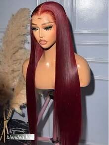 8-36 Inch Wig Human Blended Hair 180 Density 13x4 Lace Front Wigs Human Blended Hair Pre Plucked With Baby Hair 15A Glueless Straight Frontal Human Blended Hair Wigs For Women 99J Burgundy - S99J/BUG - View 3