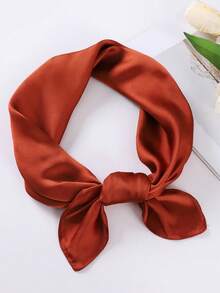 1pc Solid Color 70cm Faux Silk Printed Bandana Scarf, Minimalist Headscarf, Fashion Square Scarf, Elegant Neckerchief, Orange/Green/Red, Suitable For Halloween Costume, Headband, Gift Or Performance Scarf For Dress - 70 Satin - View 25