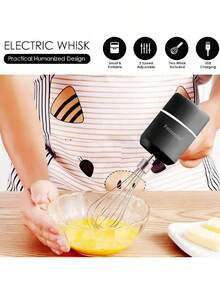 Feizsmile 新款無線電動單頭雙桿USB電動打蛋器，小型奶油自動攪拌器蛋糕處理器，家用充電式高功率快速攪拌食品攪拌機，電動打蛋器（白色/黑色） - 黑色 - 查看 2