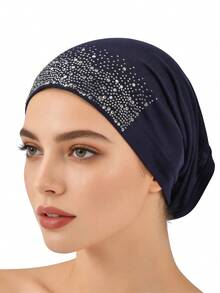 1 pieza Diadema elástica con decoración de diamante de imitación para mujer, uso diario casual y elegante, gorro para quimioterapia - Multicolor - Ver 5