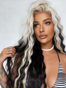 Black And White Highlight Deep Wave Lace Front Wigs Human Hair Free Parting 13x4 HD Transparent Curly Wave Lace Closure Wigs Human Hair With Baby Hair 250 Density Ombre Colored Glueless Wigs Human Hair Pre Plucked Bleached Knots Brazilian Remy Hair For Women - 黑白高光 - 查看 3