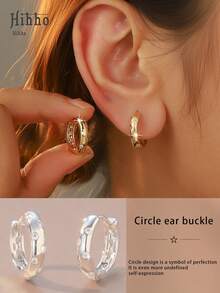 Hihho 1 Pair Silver Fully Paved Rhinestone Hoop Earrings, Minimalist Luxury Earrings, Subtle Design Elevates Professional Attire - Earrings - View 1