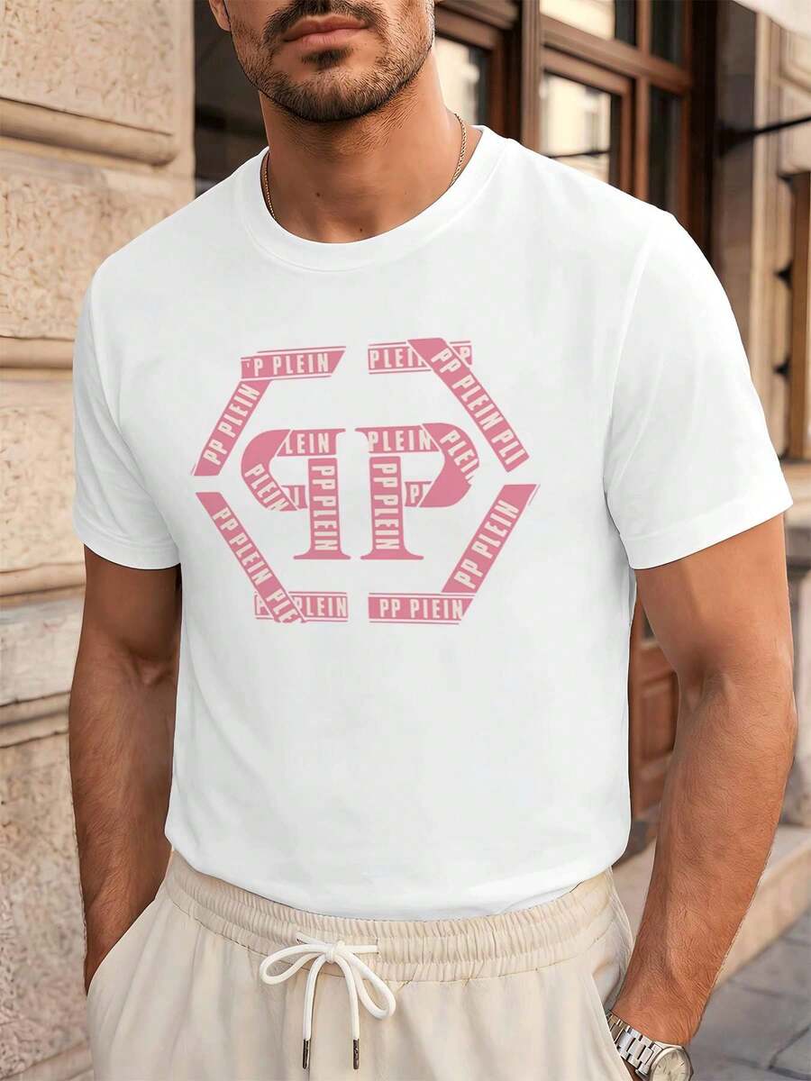 T-shirt décontracté pour homme, en coton de haute qualité, avec imprimé graphique, col rond, coupe confortable et design graphique unique. - Blanc - Voir 1