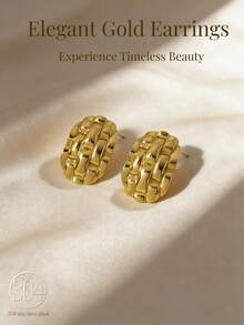 1 Pair Stainless Steel Braided Style Elegant Women's Stud Earrings, Perfect For Holiday Outings And Parties, Also An Ideal Gift For Celebrations Or Birthdays - Gold - View 1