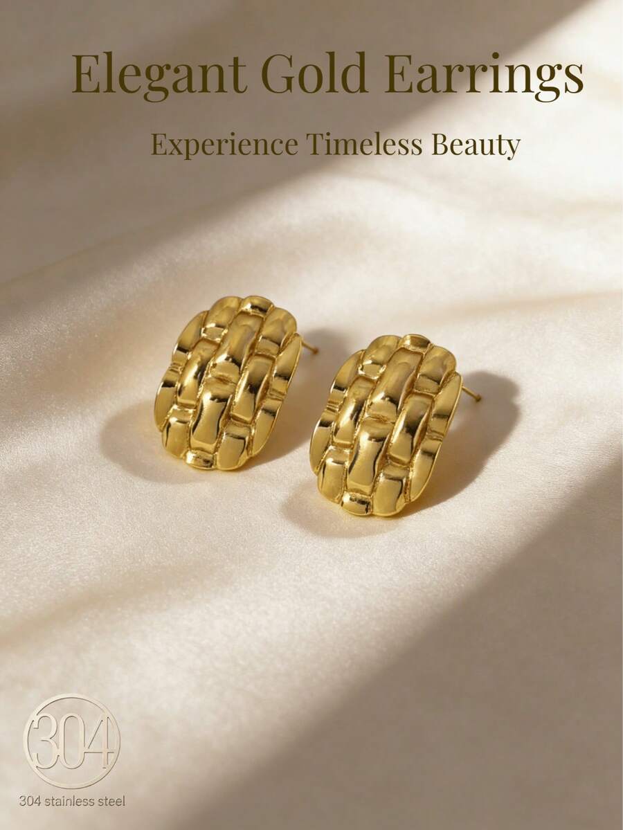 1 Pair Stainless Steel Braided Style Elegant Women's Stud Earrings, Perfect For Holiday Outings And Parties, Also An Ideal Gift For Celebrations Or Birthdays - Gold - View 1