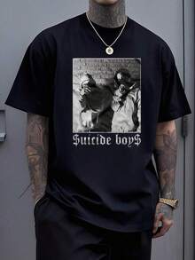 Suicideboy Era Tour Graphics Print T-Shirts For Men Harajuku Hip Hop Rock Style T Shirts Unisex Fashion Oversized Street T Shirt Tee Comfortable Comfortable Streetwear,Suicideboy Skeleton Graphic 100% Cotton Print T-Shirt,Halloween Funny Graphic, Sports Leisure Tee,Soft Cotton - 黑色7 - 查看 1