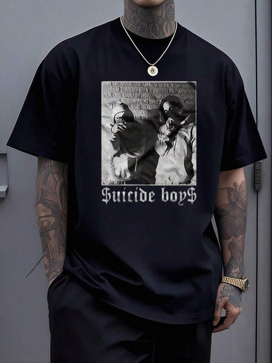 Suicideboy Era Tour Graphics Print T-Shirts For Men Harajuku Hip Hop Rock Style T Shirts Unisex Fashion Oversized Street T Shirt Tee Comfortable Comfortable Streetwear,Suicideboy Skeleton Graphic 100% Cotton Print T-Shirt,Halloween Funny Graphic, Sports Leisure Tee,Soft Cotton - 黑色7 - 查看 1