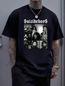 Suicideboy Era Tour Graphics Print T-Shirts For Men Harajuku Hip Hop Rock Style T Shirts Unisex Fashion Oversized Street T Shirt Tee Comfortable Comfortable Streetwear,Suicideboy Skeleton Graphic 100% Cotton Print T-Shirt,Halloween Funny Graphic, Sports Leisure Tee,Soft Cotton - 黑色9 - 查看 1