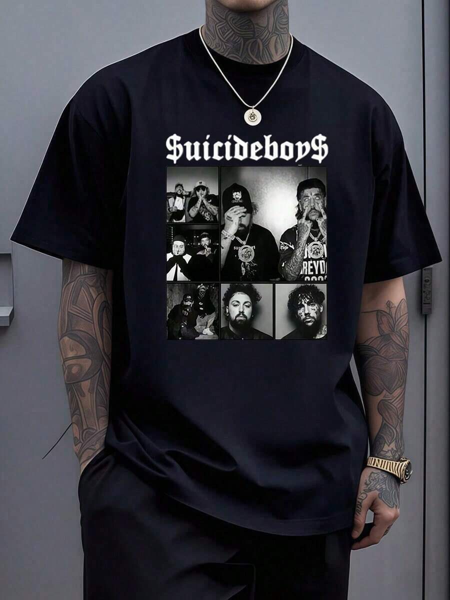 Suicideboy Era Tour Graphics Print T-Shirts For Men Harajuku Hip Hop Rock Style T Shirts Unisex Fashion Oversized Street T Shirt Tee Comfortable Comfortable Streetwear,Suicideboy Skeleton Graphic 100% Cotton Print T-Shirt,Halloween Funny Graphic, Sports Leisure Tee,Soft Cotton - 黑色9 - 查看 1