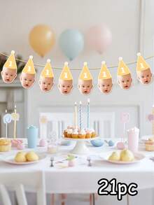 7/14/21pcs Customizable Birthday Photo Decorations, Personalized Photo Garland, 1st Birthday Banner, Personalized Birthday Hat Decor Garland, Birthday Party Gifts, Baby Shower/Gender Reveal Party Banner, Personalized Gift, Unique Gift - Multicolor - View 15